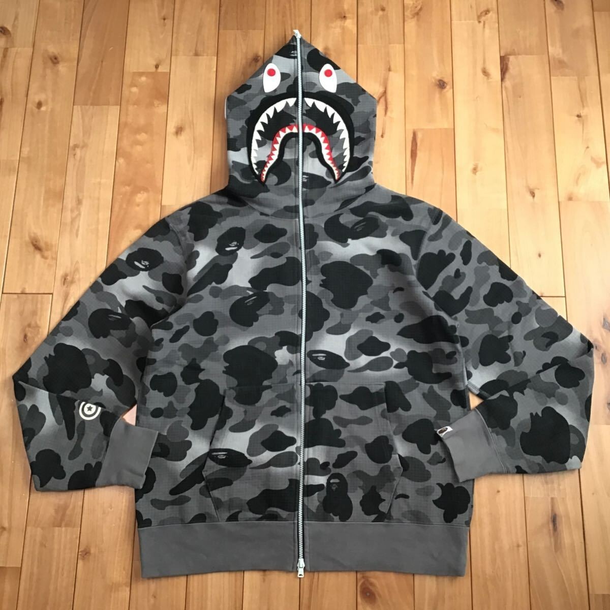 BAPE Glow in the dark Grid camo shark full zip hoodie Gray A