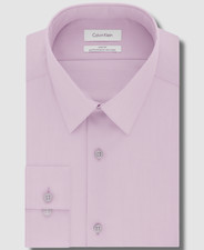  74 Calvin Klein Men's Pink Slim-Fit Herringbone Button Dress Shirt 14 32/33