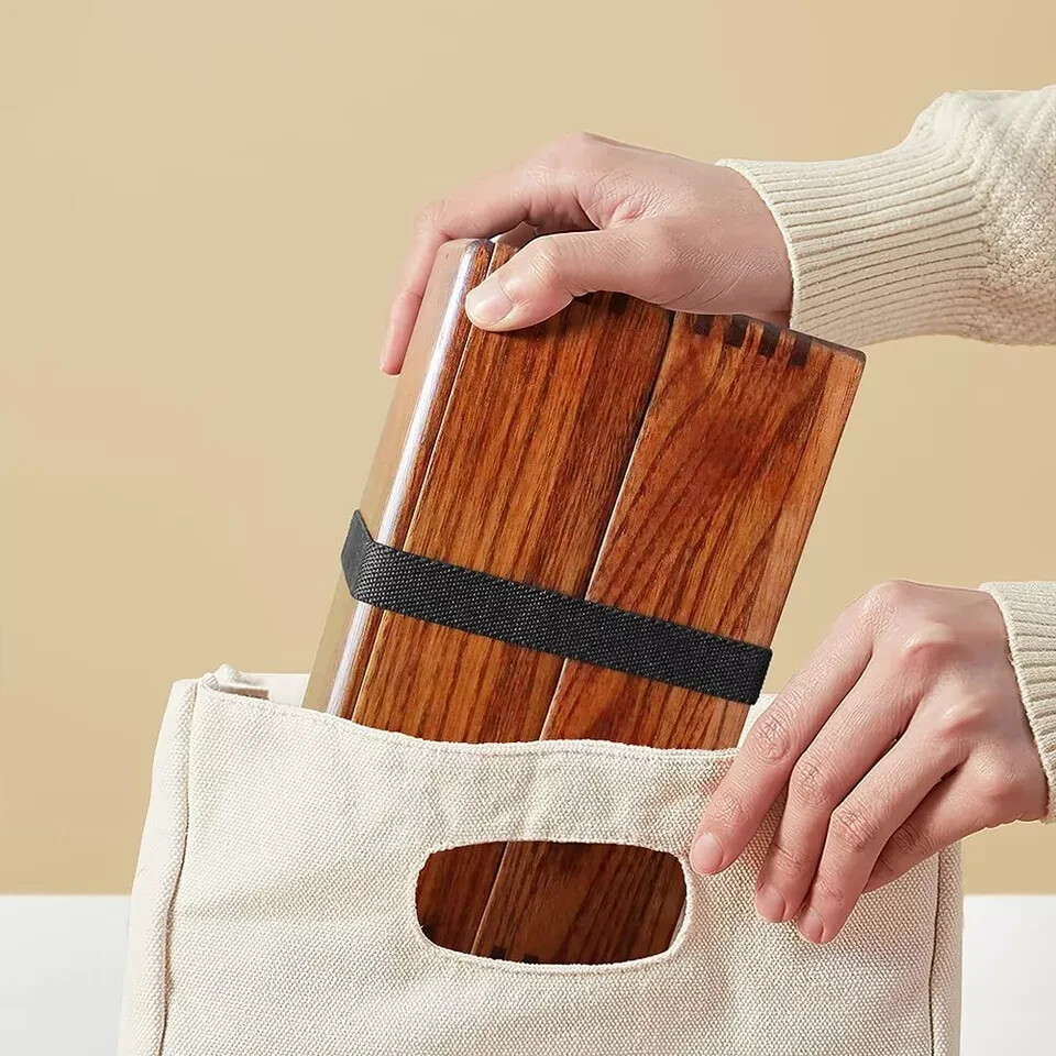Japanese Natural Square Wooden Bento Box for Lunch