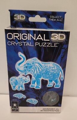Be puzzled Original 3D Crystal Puzzle.  Elephant And Baby. Blue.