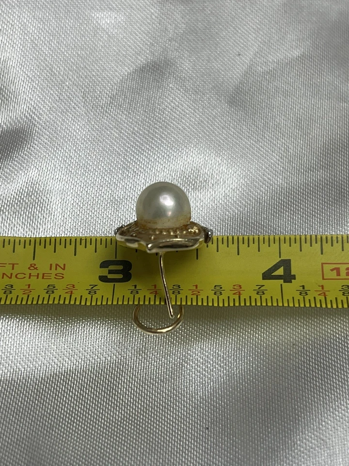 14k Yellow Gold Pearl N Diamond Omega Clip Earrings - Image 4 of 4