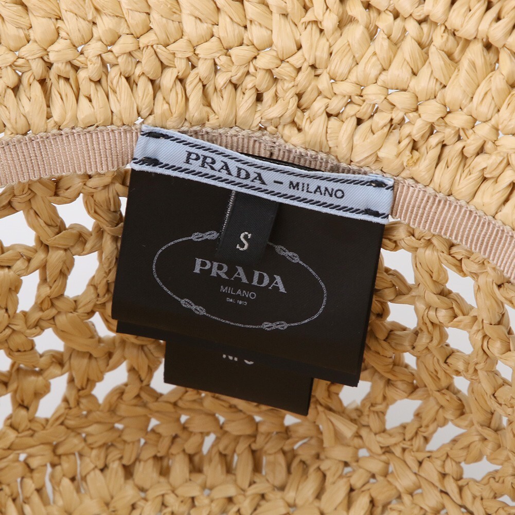 PRADA Bucket Hat Women Straw Hat Woven Fabric 1HC137 2C2T