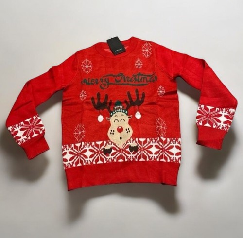 Women’s Ugly Christmas Sweater Red Elk Reindeer w/ Snowflakes Sweatshirt - Large - Bild 1 von 3