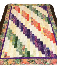 Quilt - Antique Handmade Strips and Stripes Log Cabin Reversible Quilt