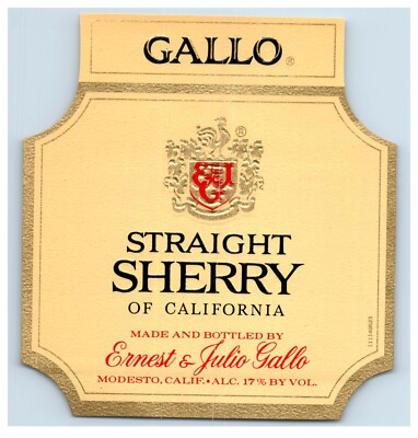 1950's-70's Gallo Ernist Straight Sherry California Wine Label Original S58E