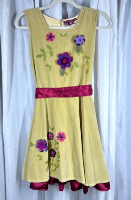 BOUTIQUE MELI MELI Girls 10 Citrine Floral DRESS Velvet 3D Layered Hem Cottage