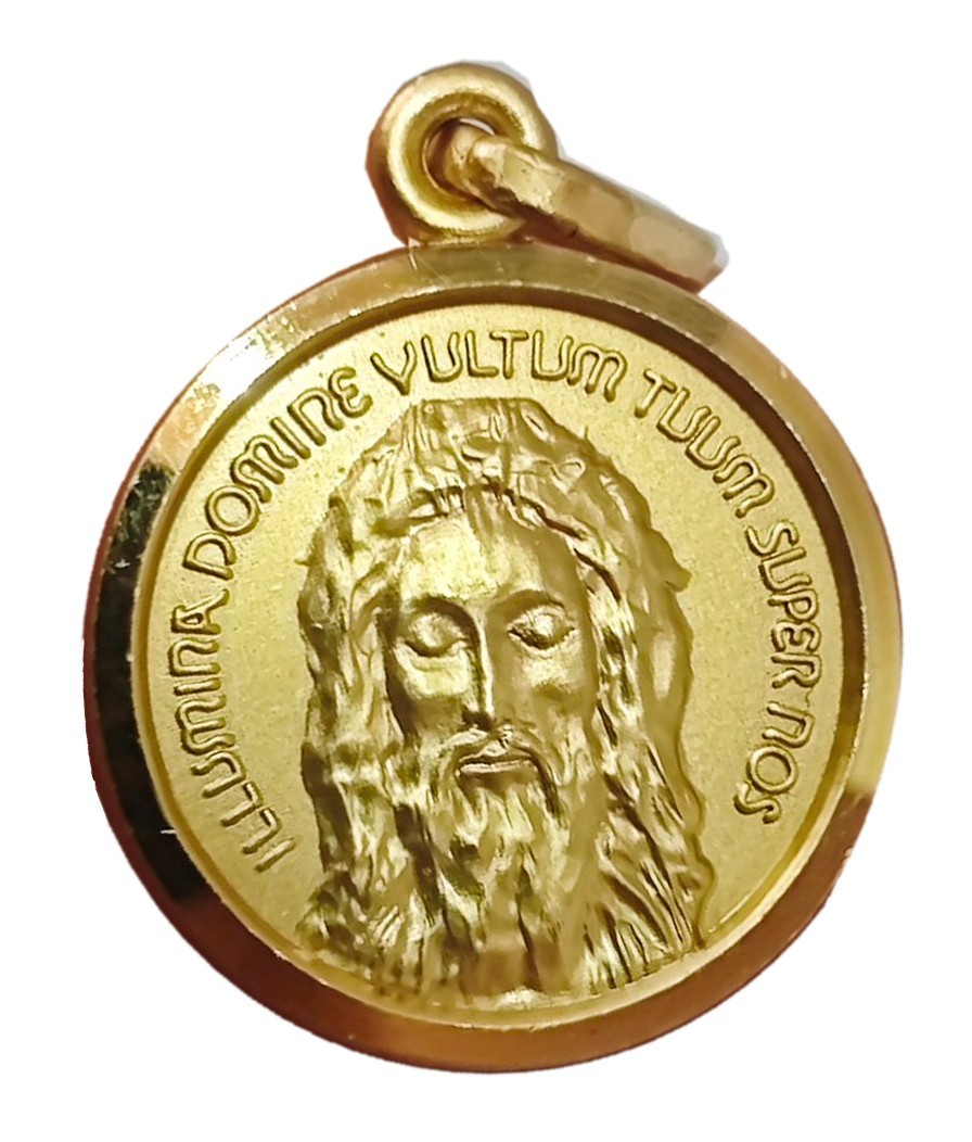 Holy Face of Jesus Medal 925 Sterling Silver Gold Plated Shroud of Turin Icon