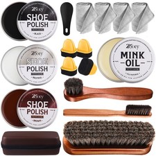 17Pcs Leather Shoe Polish Set Travel Boots Shine Care Kit Horsehair Brushes f...