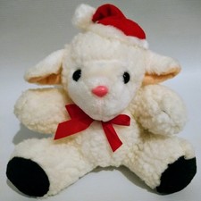 Vintage Oriental Trading Christmas Lamb White Stuffed Plush Sherpa 6" Santa Hat