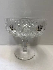 Vintage Clear Crystal Pedestal Compote Bowl With Intricate Cut Glass Design