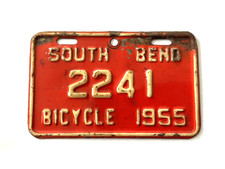 RARE 1955 SOUTH BEND INDIANA BICYCLE LICENSE PLATE ORIGINAL PAINT WITH WEAR