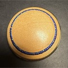 Vintage Brass Pocket Magnifying Glass Faux Wood Grain Case Blue Bead Trim — photo 1