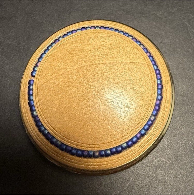 Vintage Brass Pocket Magnifying Glass Faux Wood Grain Case Blue Bead Trim
