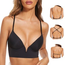 Low Back Bras-Seamless Deep-V Plunge Invisible Backless Bra-Underwire Lightly...