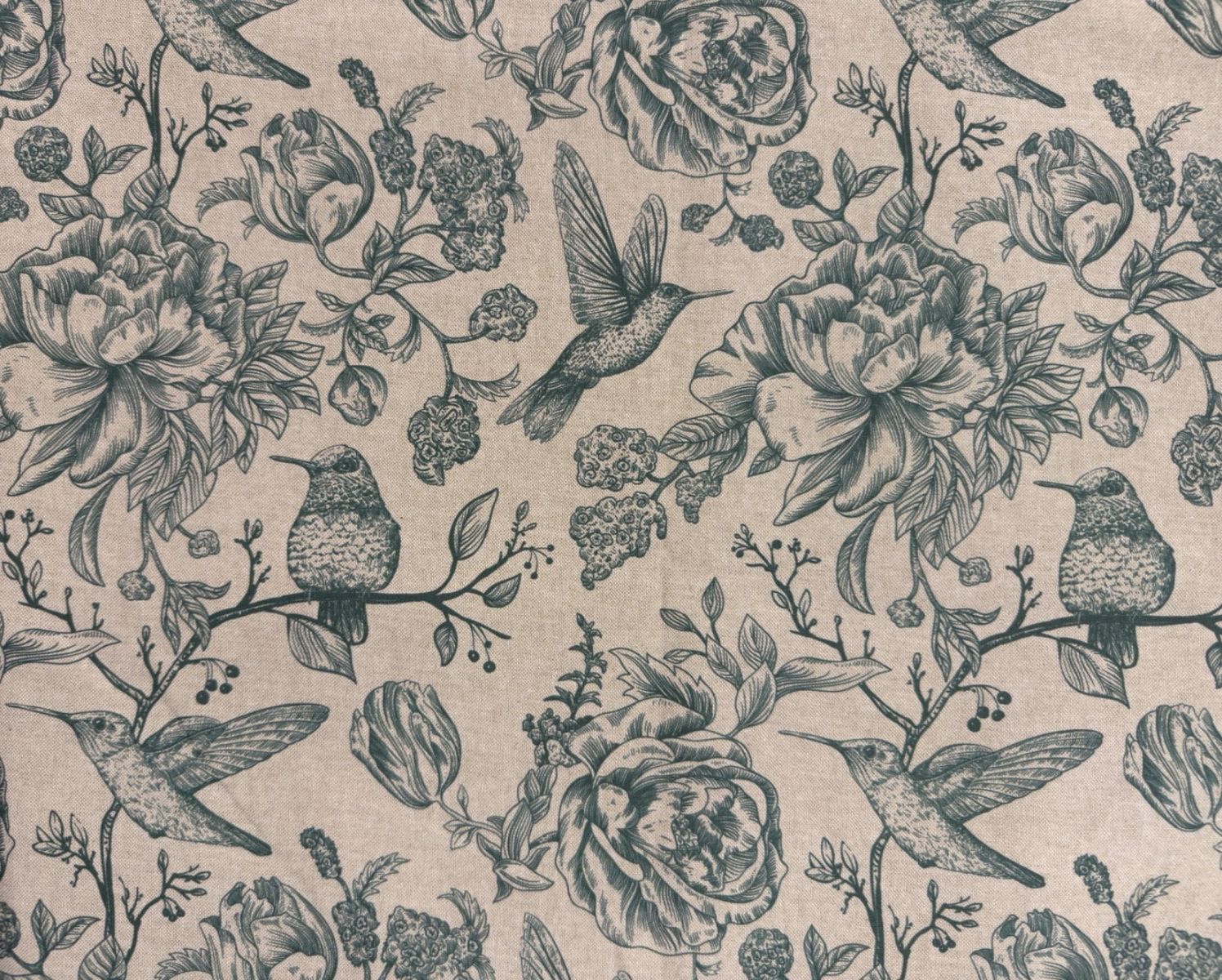 Blue Green Birds Toile Fabric Linen Cotton Curtain Blind Upholstery Material 3.6