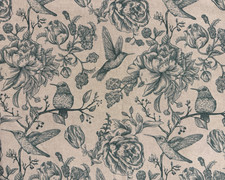 Blue Green Birds Toile Fabric Linen Cotton Curtain Blind Upholstery Material 3.6