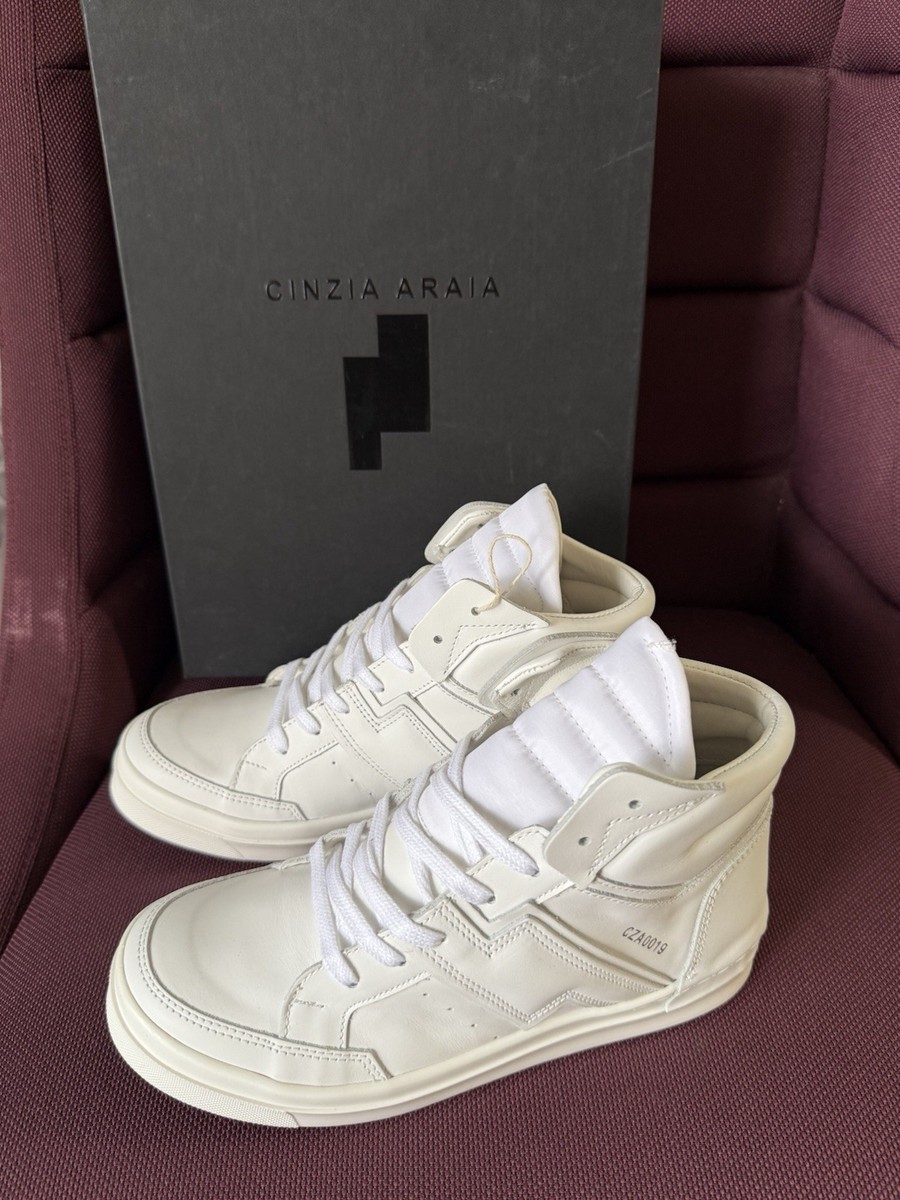 Cinzia Araia High Top Sneakers White Leather Lace Up Logo Accent