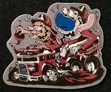HOT ROD STICKER REN AND STIMPY CRAZY FIRE TRUCK 3 3/4 X 3 GLOSSY