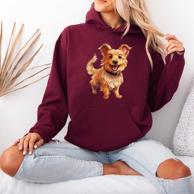 Happy Puppy Dog Animal Womens Hoodie Graphic Sweatshirt Ladies Pullover