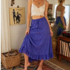 Y2K Boho Tiered Maxi Skirt Purple Crinkle Cotton Festival Whimsigoth Medium