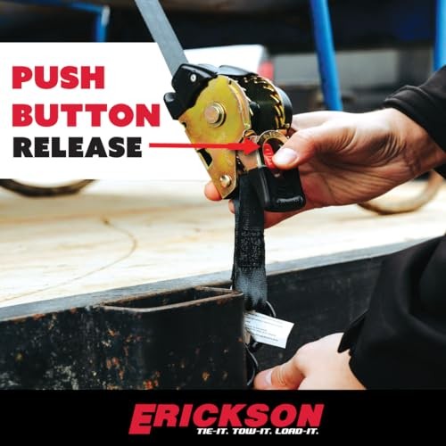 Erickson 34413 Pro Series Black 1" x 6' Retractable Ratcheting Tie-Down Strap,