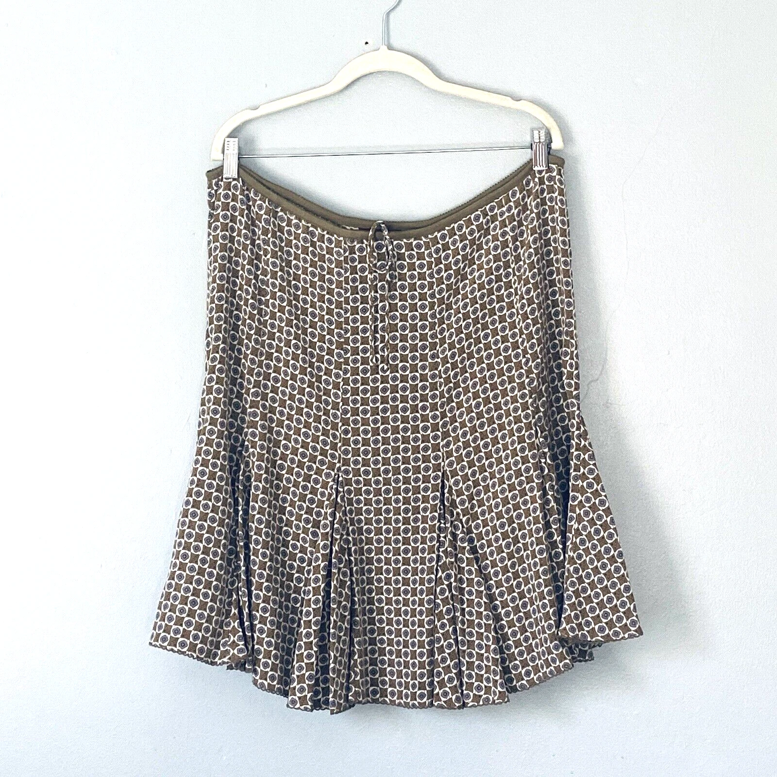 Sundance Skirt 12 Olive Green Gray Print 100% Silk Midi Lined Preppy Teacher