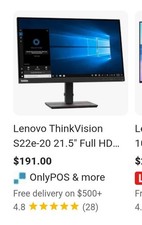 Lenovo D22e-20 Monitor, 21.45” FHD Display, RRP$191 LENOVO Think vision