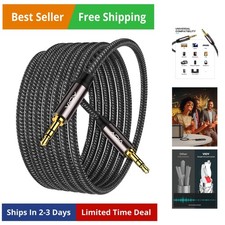 Aux Cable 30 ft, Copper Shell, Hi-Fi Sound 3.5 mm Male to Male Braided Auxi...