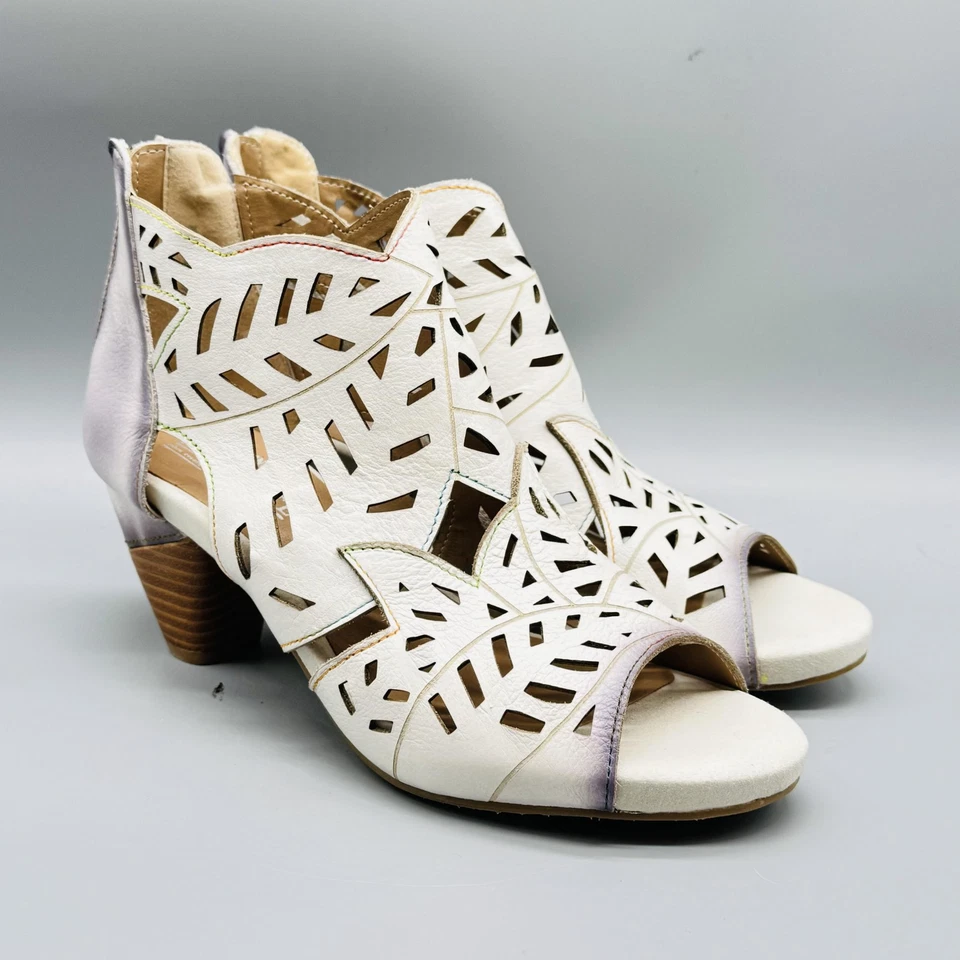 L'Artiste Spring Step Shoes Womens 10 White Leather Icon Sandals Cutout Peep Toe - Image 2 of 4