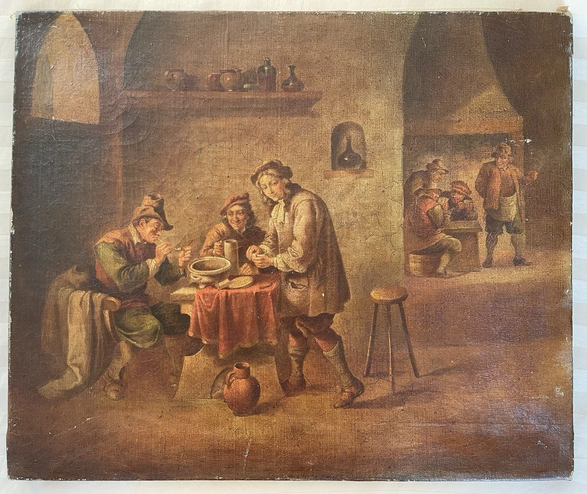 Lot De 2 Peintures à L'huile Primitives Anglaises Sur étain - 1866 - À Restaurer