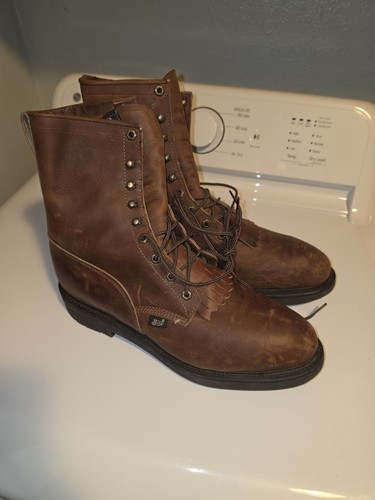 Justin Men's Lacer Work Boots Size 11EE Steel Toe Brown Leather