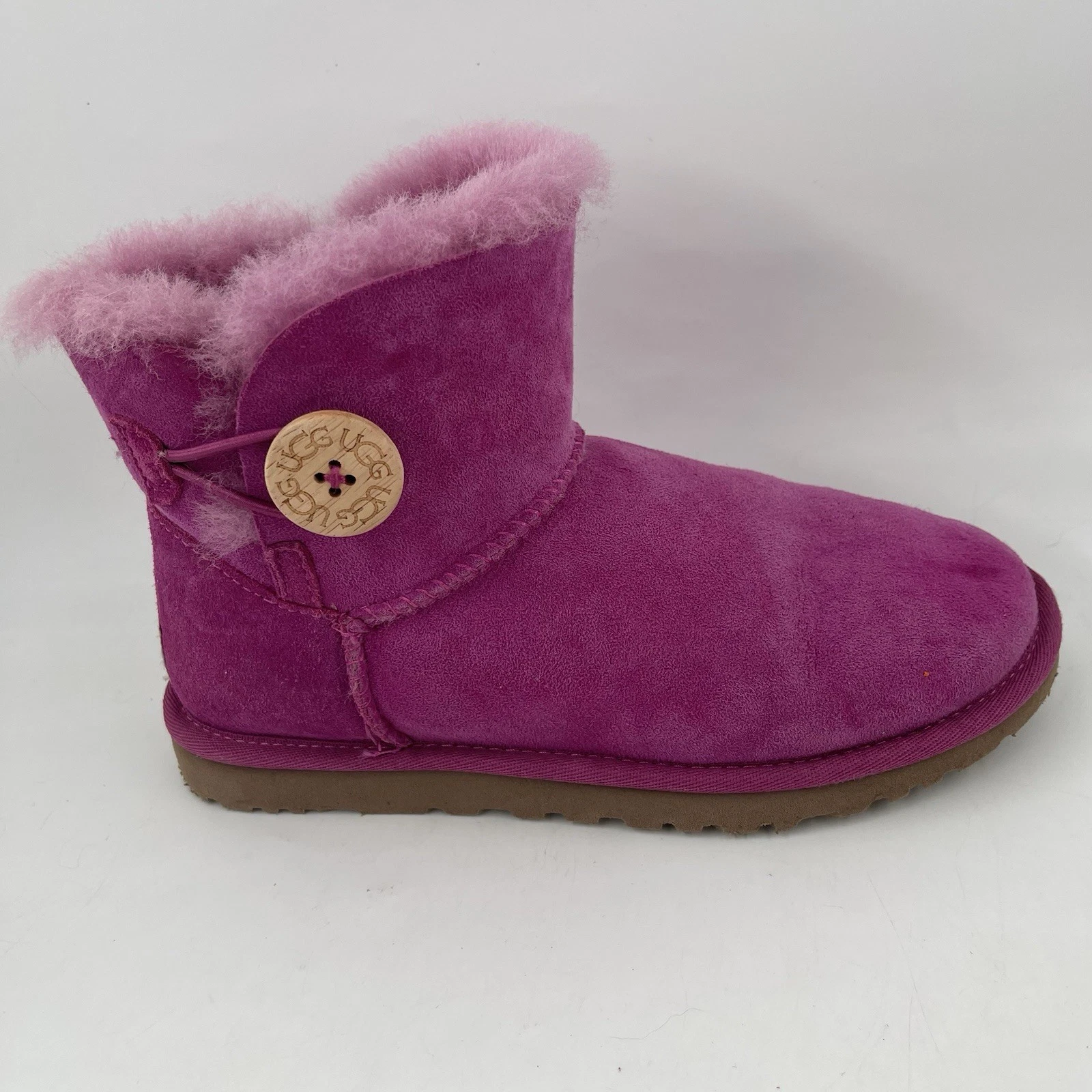 Ugg Australia Donna Mini Bailey Button TG 5 Stivali Invernali Pelle di Pecora Rosa