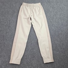 Adidas Youth Jogger Kids Size L 14/16 Beige 3-Stripe Fleece Sweatpants Athletic