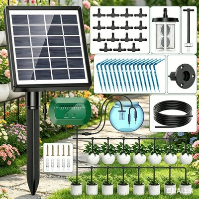 50FT Solar Automatic Drip Irrigation System Kit Plant Watering Timer Greenhouse