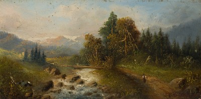 H. BACHMANN (1852-1917), Weite Alpenlandschaft mit Flusslauf, Öl Realismus