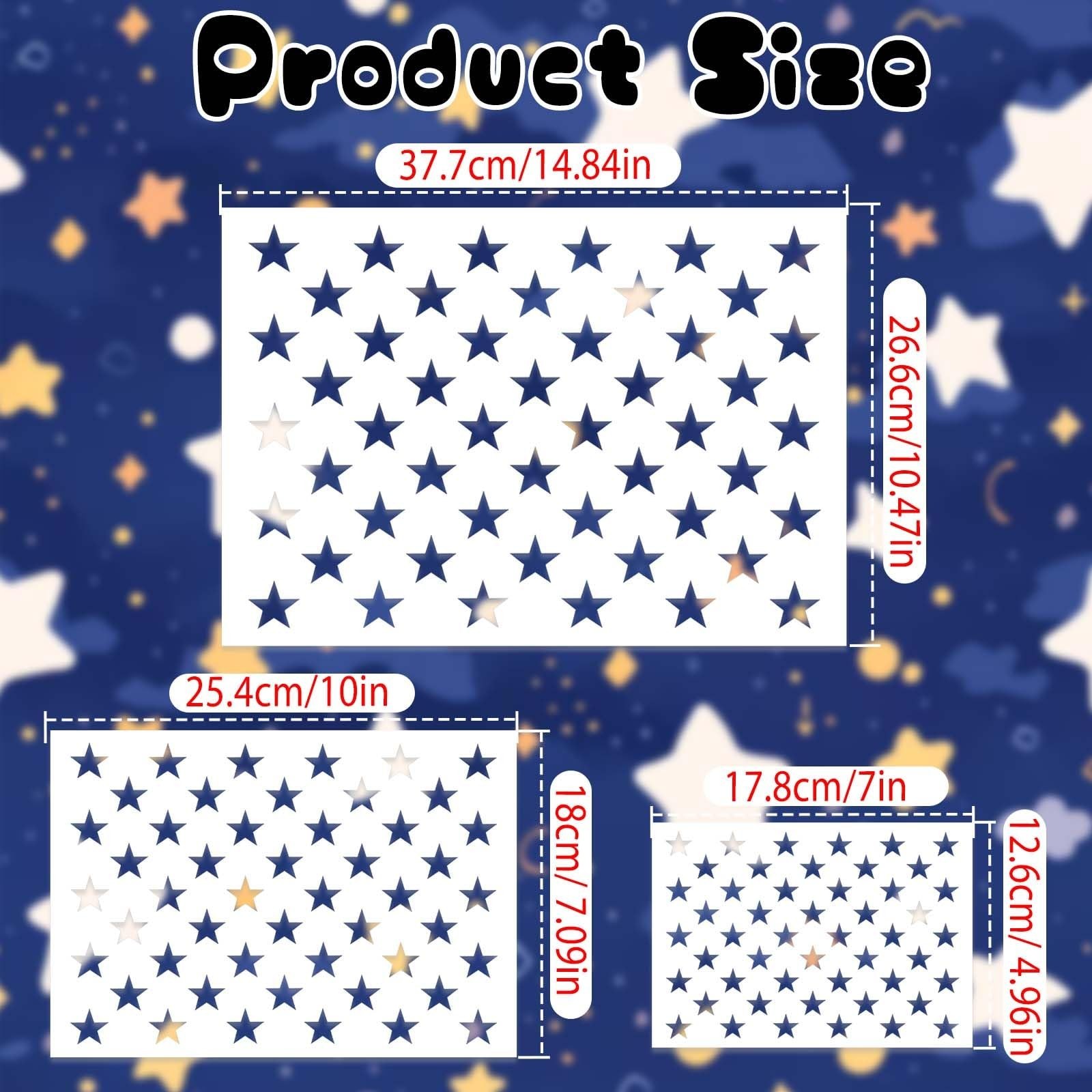 3pcs Star Stencils for Painting, 50 American Flag Star Stencil, 3 Sizes Large...