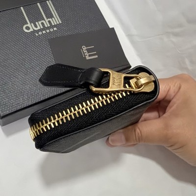 NWT Dunhill Logo Leather Zipper Card Wallet Black Brown | eBay