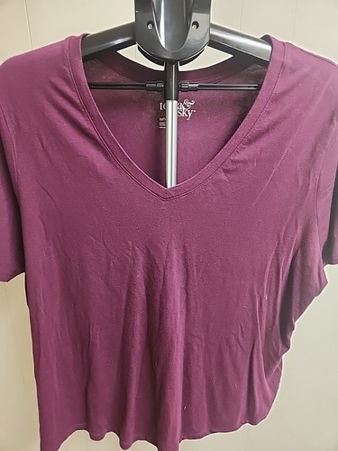 Terra Sky Burgundy V Neck Tee Shirt Womens Plus Size 0X - Picture 2 of 5