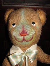 vtg mohair teddy bear fully jointed bl & white glass eyes painted blue mouth 12"