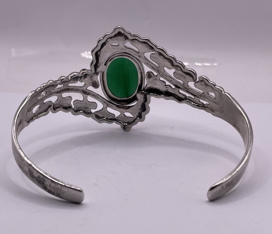 Sterling Silver Large Green Chalcedony Leaf Cuff(… - image 4