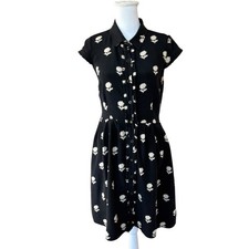 Kate Spade New York Black Silk Floral Ruffle Button Front Shirt Dress Size 8