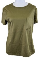 HERMES EMBROIDERED CHAINE D  ANCRE POCKET T-SHIRT IN OLIVE GREEN FR Size 38