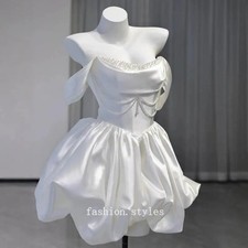 Satin Off Shoulder Wedding Dress French Short Style Certified Engagement Dress