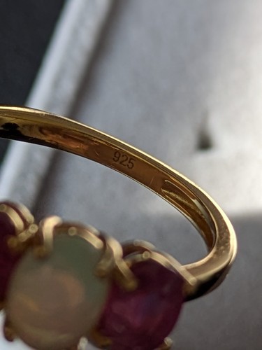 African Ruby And Ethiopian Opal Silver And 18kt Gold Vermeil Ring Size O - Picture 9 of 10