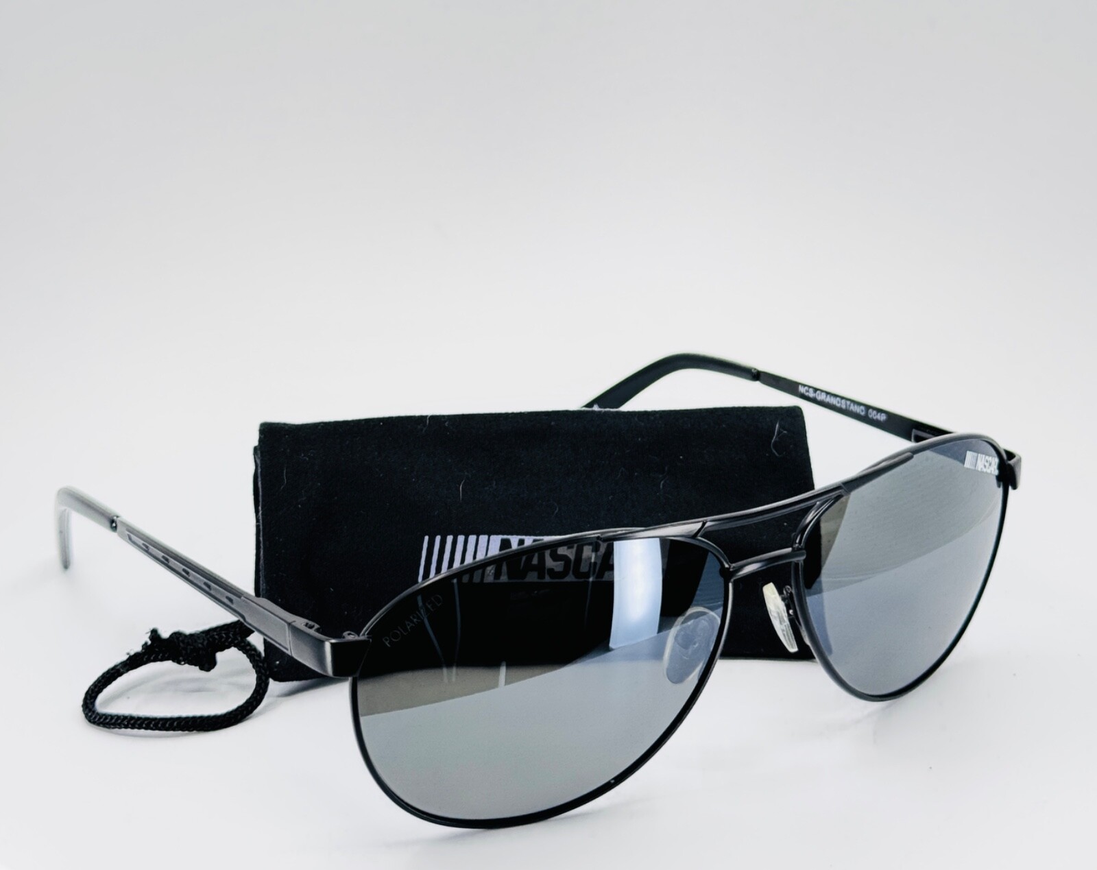 NASCAR NCS-GRANDSTAND 004P Mens Black Aviator Polarized Sunglasses with Grey Lens-image