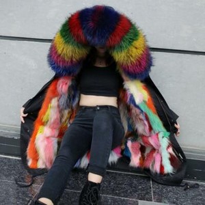 multicolor fur parka