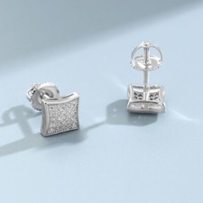 925 Sterling Silver 5A Zircon Geometric Stud Earrings Screw Back for Women Girls