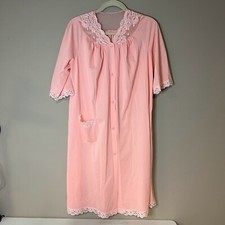 VTG 60s 70s Pink Floral Lace Nylon Nightgown Modest House Dress Womens S MCM