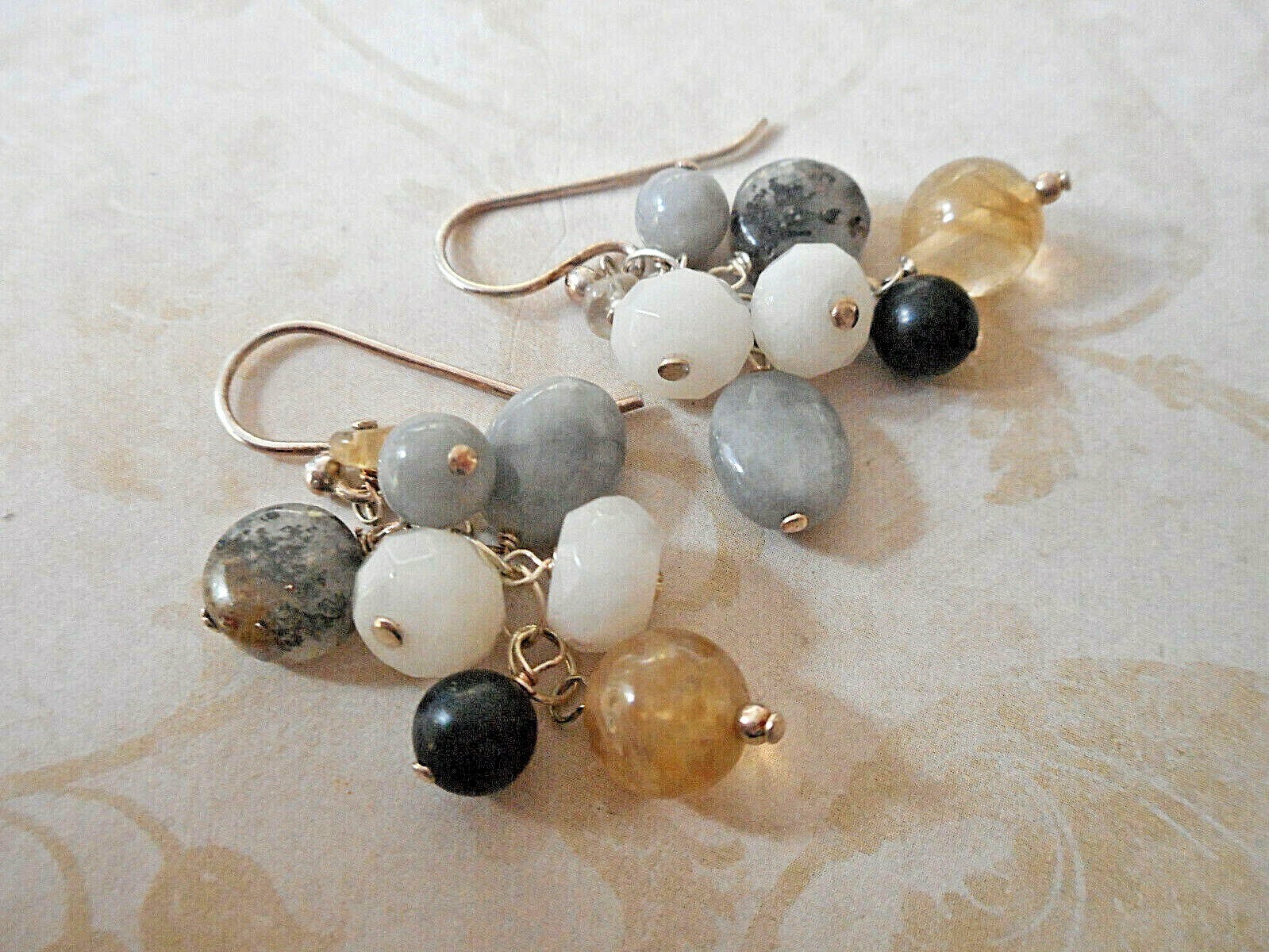 Sterling Silver Multi Stone Bead Dangles Earrings… - image 1