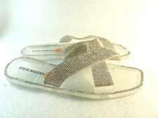 Steve Madden Women sandals Silver Rhinestones Clear Slide Wedge Size 7 SKU 11700